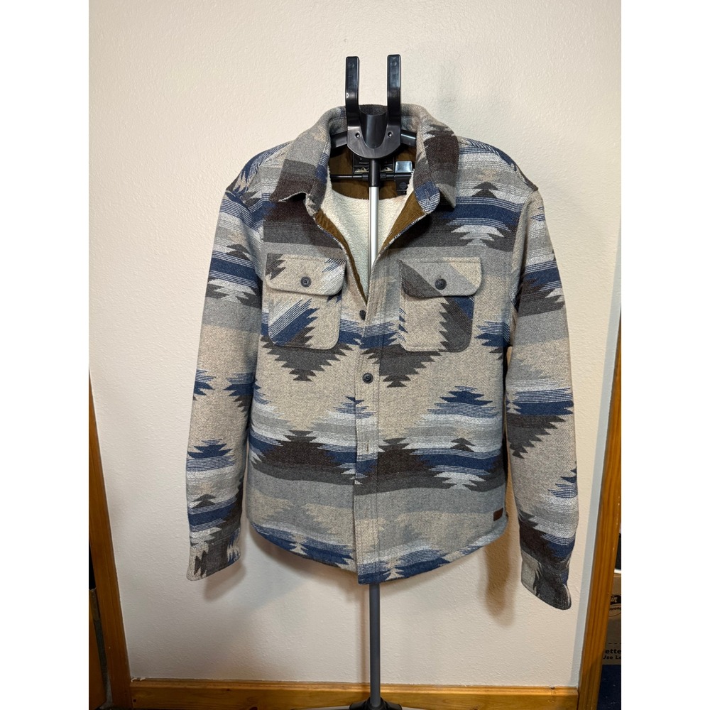 Jachs New York Mens XL Sherpa Lined Wool Blend Southwestern Shirt Jacket Grey